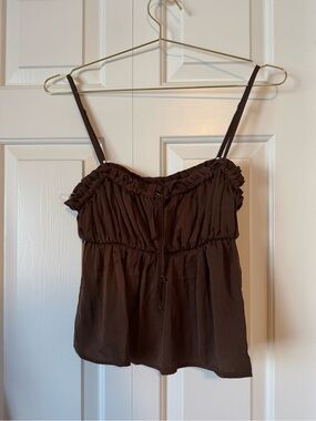American Eagle Outfitters Brown Ruffled Spaghetti Strap Tank